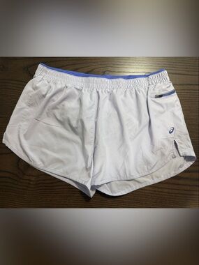 Asics Light Lavender Athletic Shorts with Blue Trim